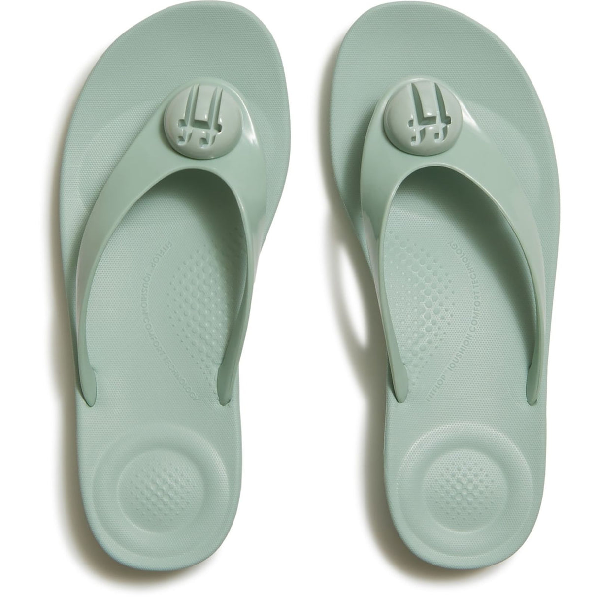 Fitflop Womens iQushion Glossy-Button Flip-Flops Mint Whisper