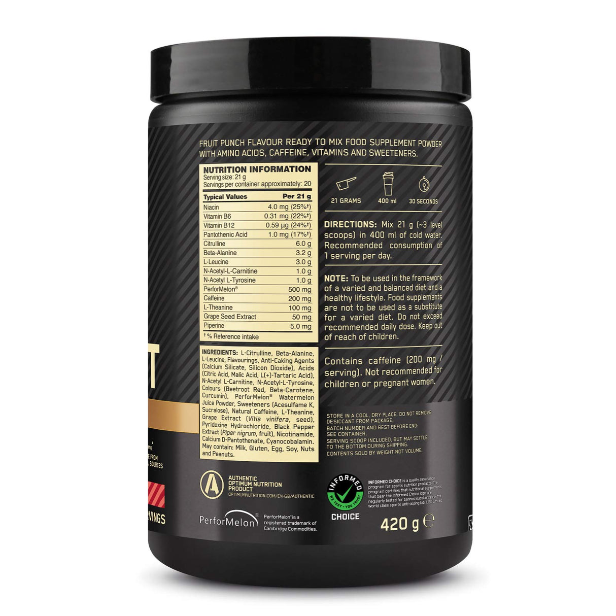ON Gold Stand Pre-Work Advanced 420g Tub