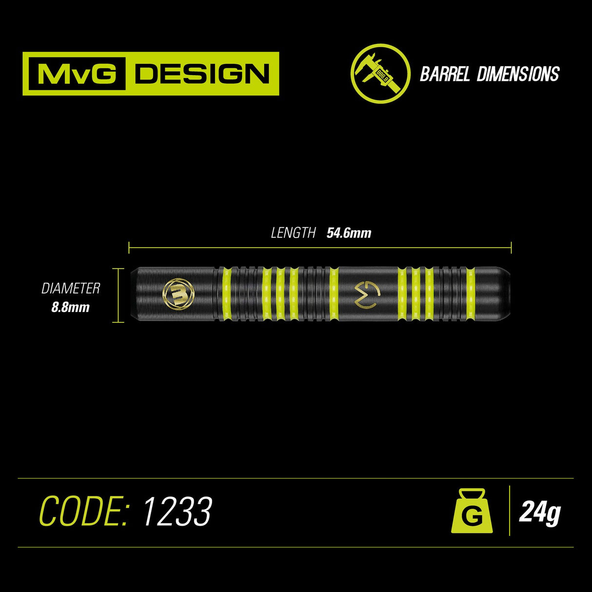 Winmau MVG Ambition 24G Brass Steel Tip Darts