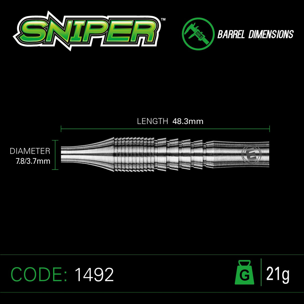 Winmau Sniper 90% Tungsten Barrel 21G Steel Tip Darts