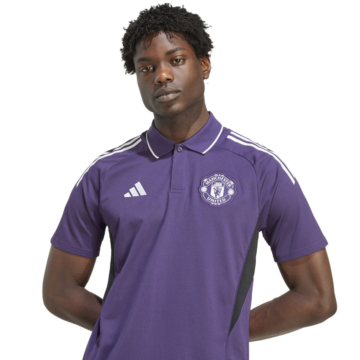 adidas Manchester United Football 2025/26 Adults Polo Shirt Model Close-Up Front View