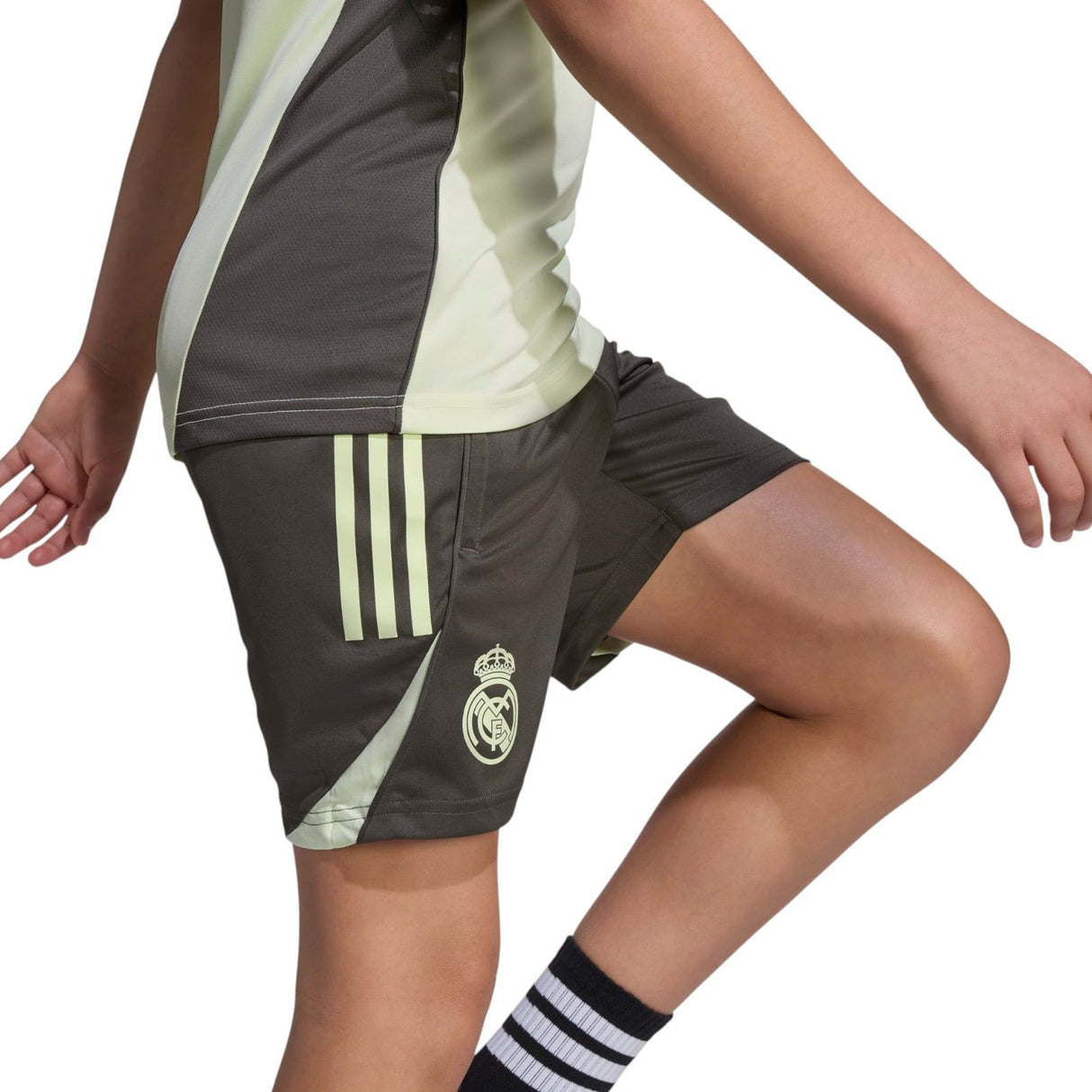 adidas Real Madrid Football 2025/26 Kids Training Short Model Close-Up Side View