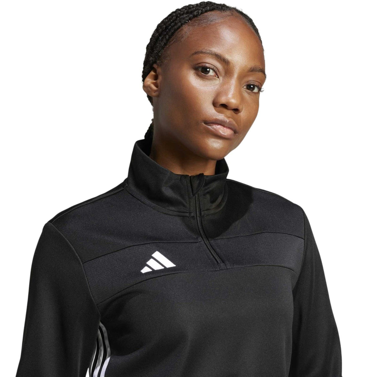 adidas Tiro Essentials Womens Half-Zip Football Training Top Model Close-Up Front View