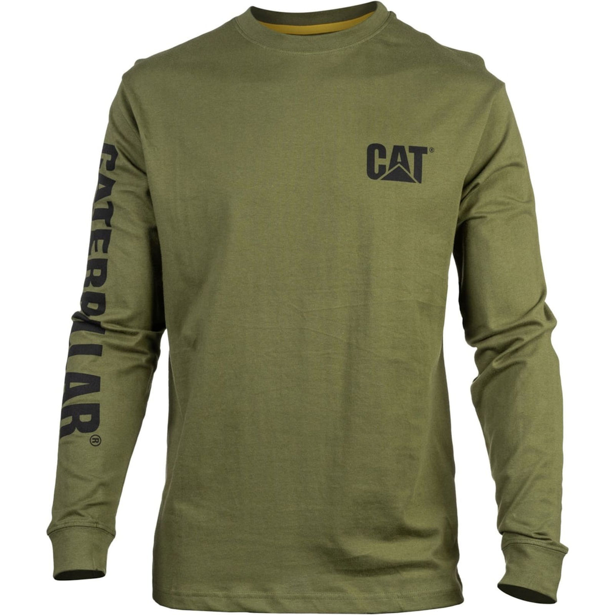 Caterpillar Mens Trademark Banner Long Sleeve T-Shirt Chive