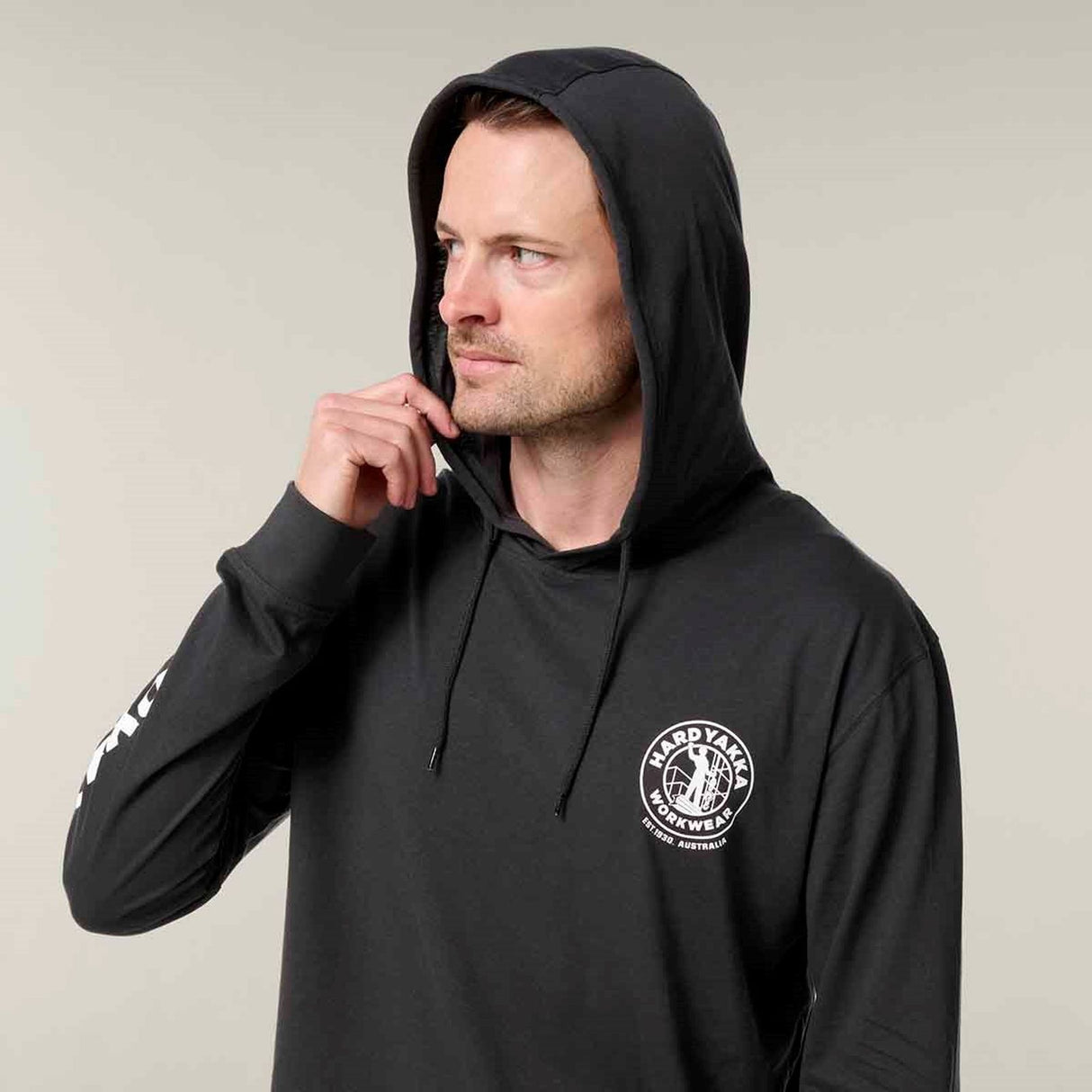 Hard Yakka Mens Hooded Long Sleeve Tee Charcoal