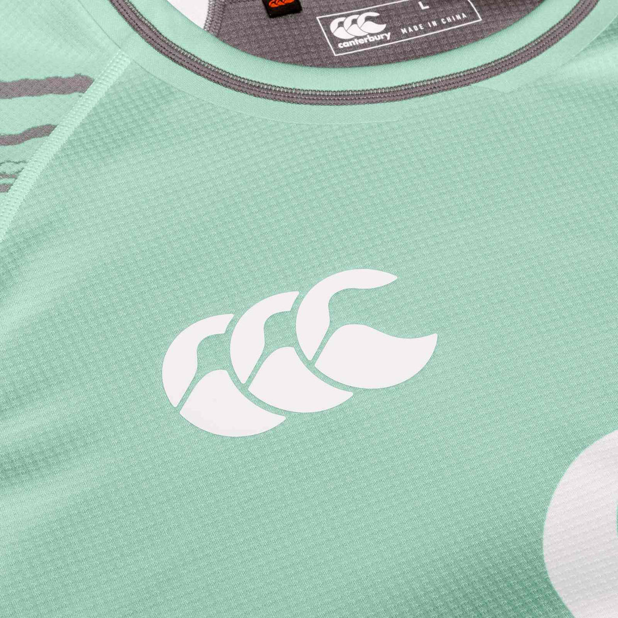 Canterbury IRFU Ireland Summer Tour Rugby 2025/26 Mens Jersey Close-Up CCC Branding View