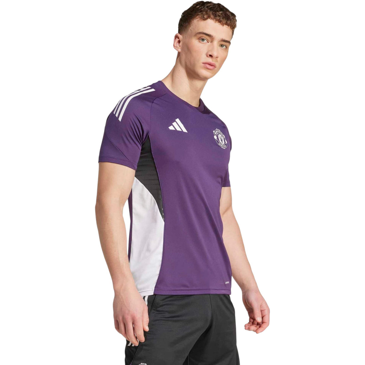 adidas Manchester United Tiro Football 2025/26 Adults Short Sleeved Training Jersey Model Side Front View