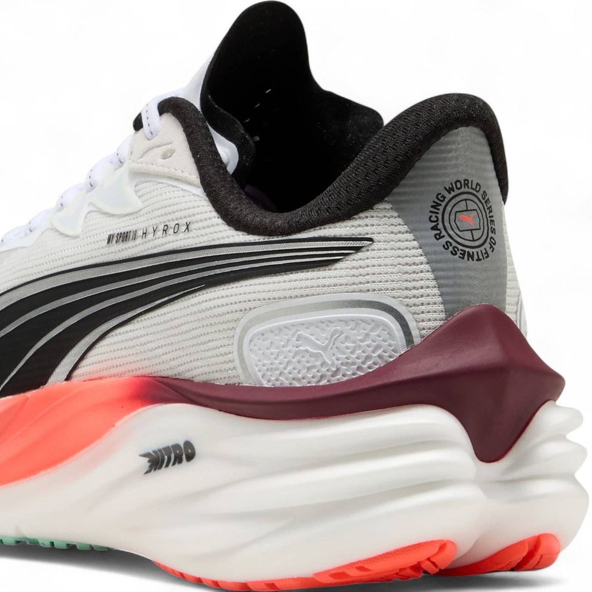 Puma Velocity Nitro 4 Hyrox Mens Regular-Fit Running Shoes Close-Up Back View