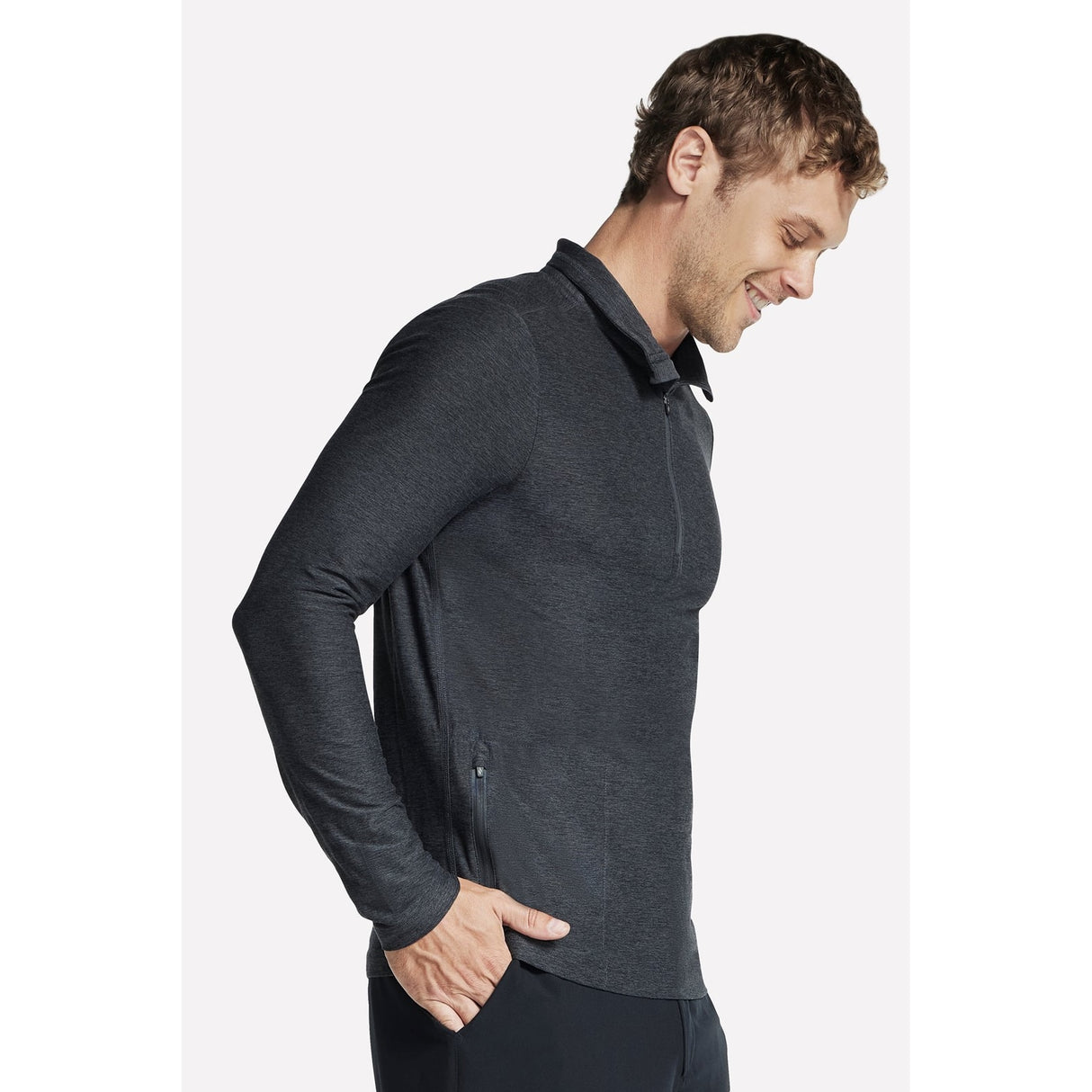 Skechers Mens GO DRI All Day 1/4 Zip Pullover Black/Charcoal