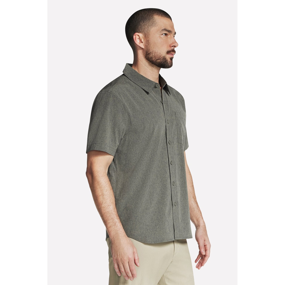 Skechers Mens GO WALK Air Short Sleeve Shirt Olive/Grey