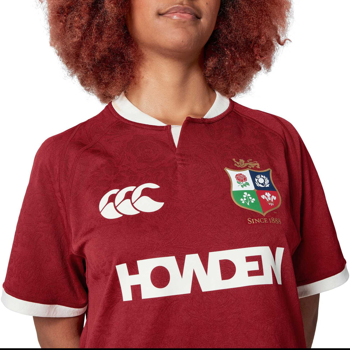 Canterbury British & Irish Lions Rugby 2024/25 Unisex Short Sleeved Replica Jersey Close-Up Female Model Front View