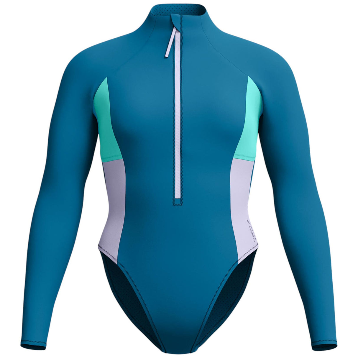 Speedo Womens Colourblock Long Sleeve Zip Swimsuit - Front View
