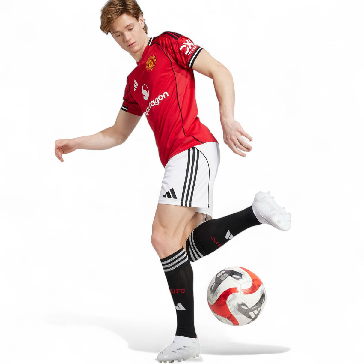 adidas Manchester United Football 2025/26 Adults Home Shorts Model Full-Length Action Shot View
