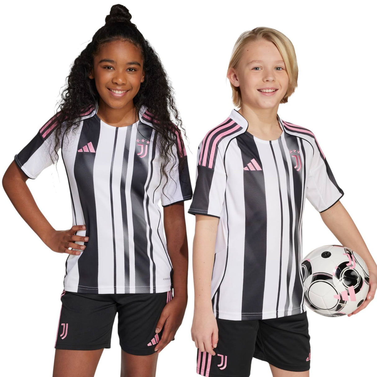 adidas Juventus Football 2025/26 Kids Short Sleeved Home Jersey Models Front View