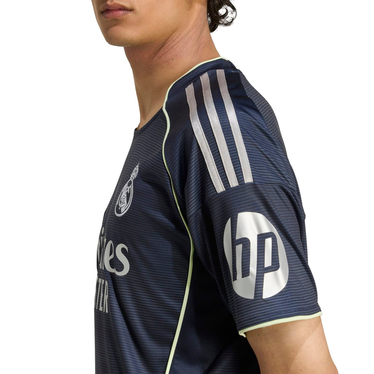 adidas Real Madrid Football 2025/26 Adults Short Sleeved Away Jersey Close-Up Model Side View