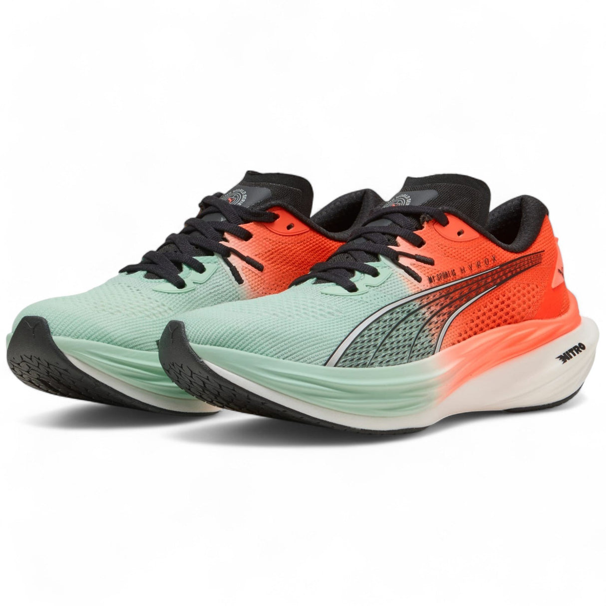 Puma x Hyrox Deviate Nitro 3 Womens Race Running Shoes Pair Front Side Full View