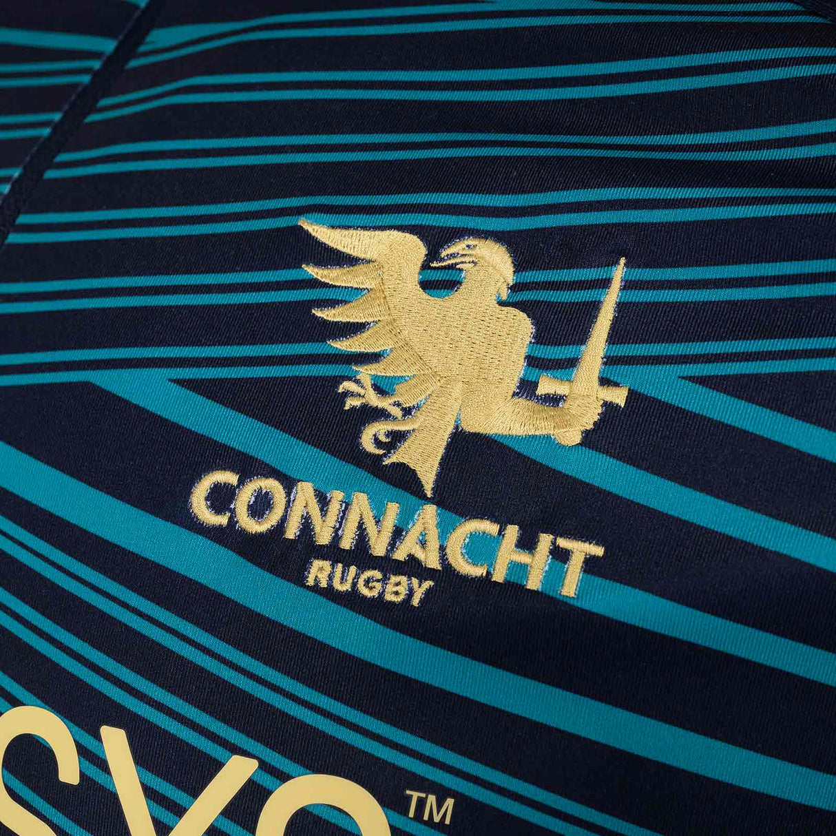 Macron Connacht Rugby 2025/26 Kids Warm-Up Training Top Close-Up Crest View