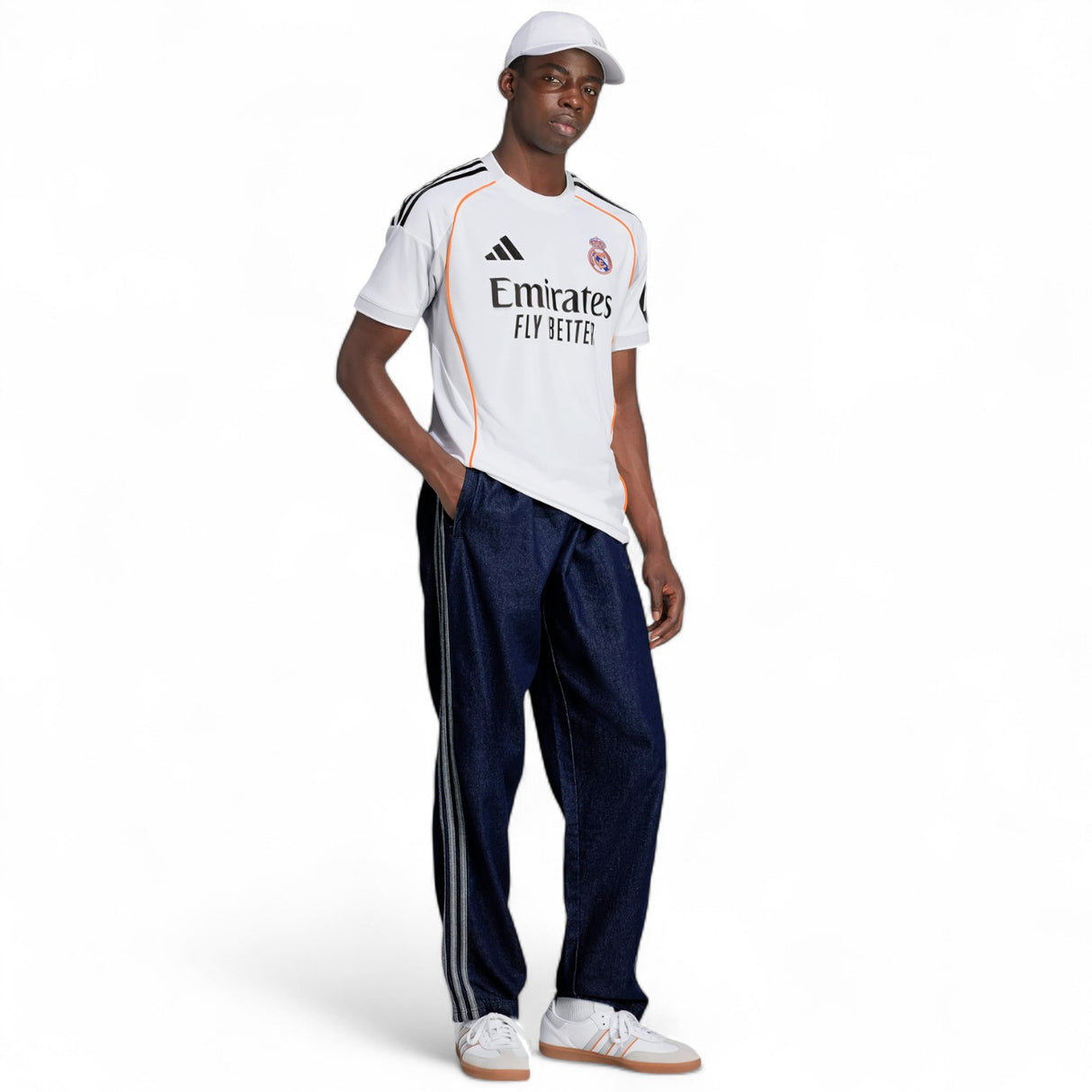 adidas Real Madrid Football 2025/26 Adults Short Sleeved Home Jersey Model Full-Length View