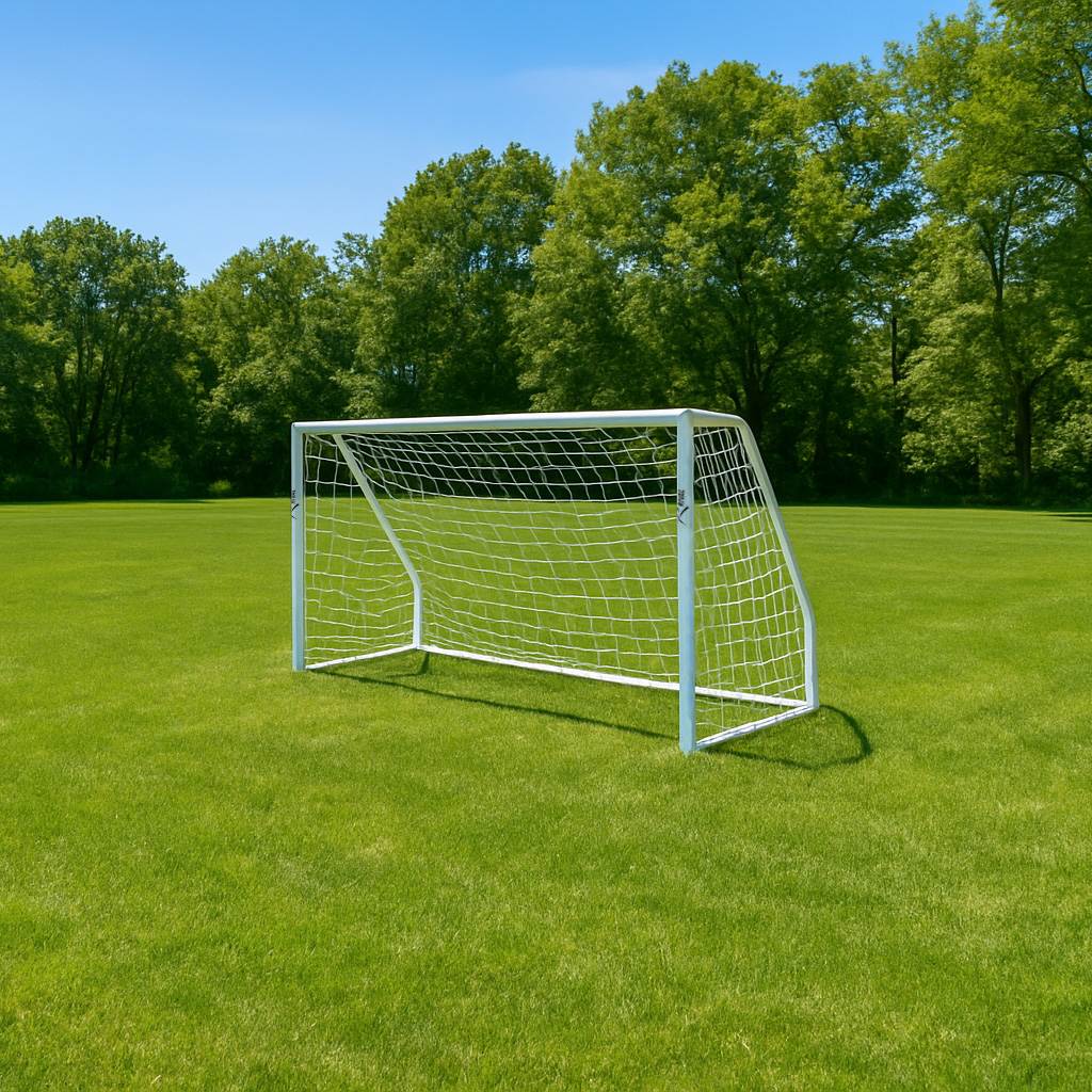 Rival 8ft x 4ft Outdoor PVC Football Goal Lifetstyle Side Front View