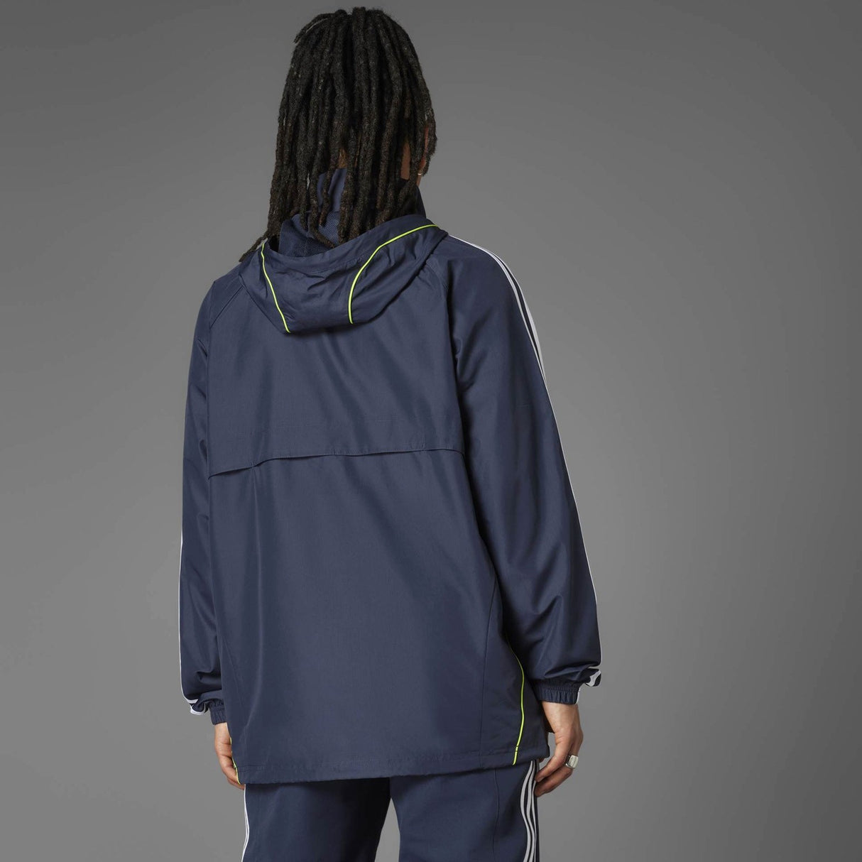 adidas Real Madrid Adults Full-Zip Windbreaker Jacket Model Back View Grey Background