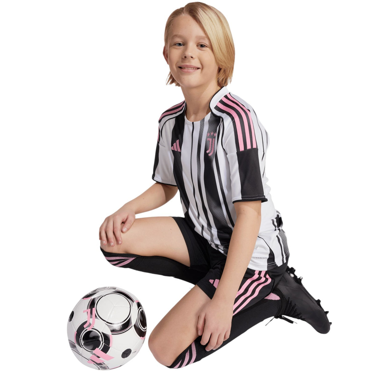 adidas Juventus Football 2025/26 Kids Short Sleeved Home Jersey Model Full-Length View