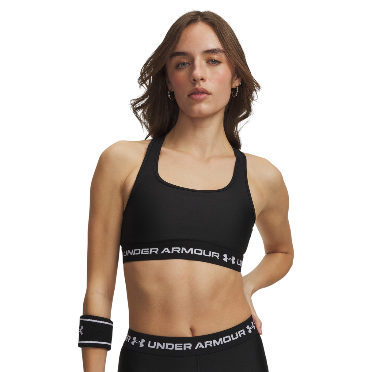 UA Wms Crossback Mid Bra Black