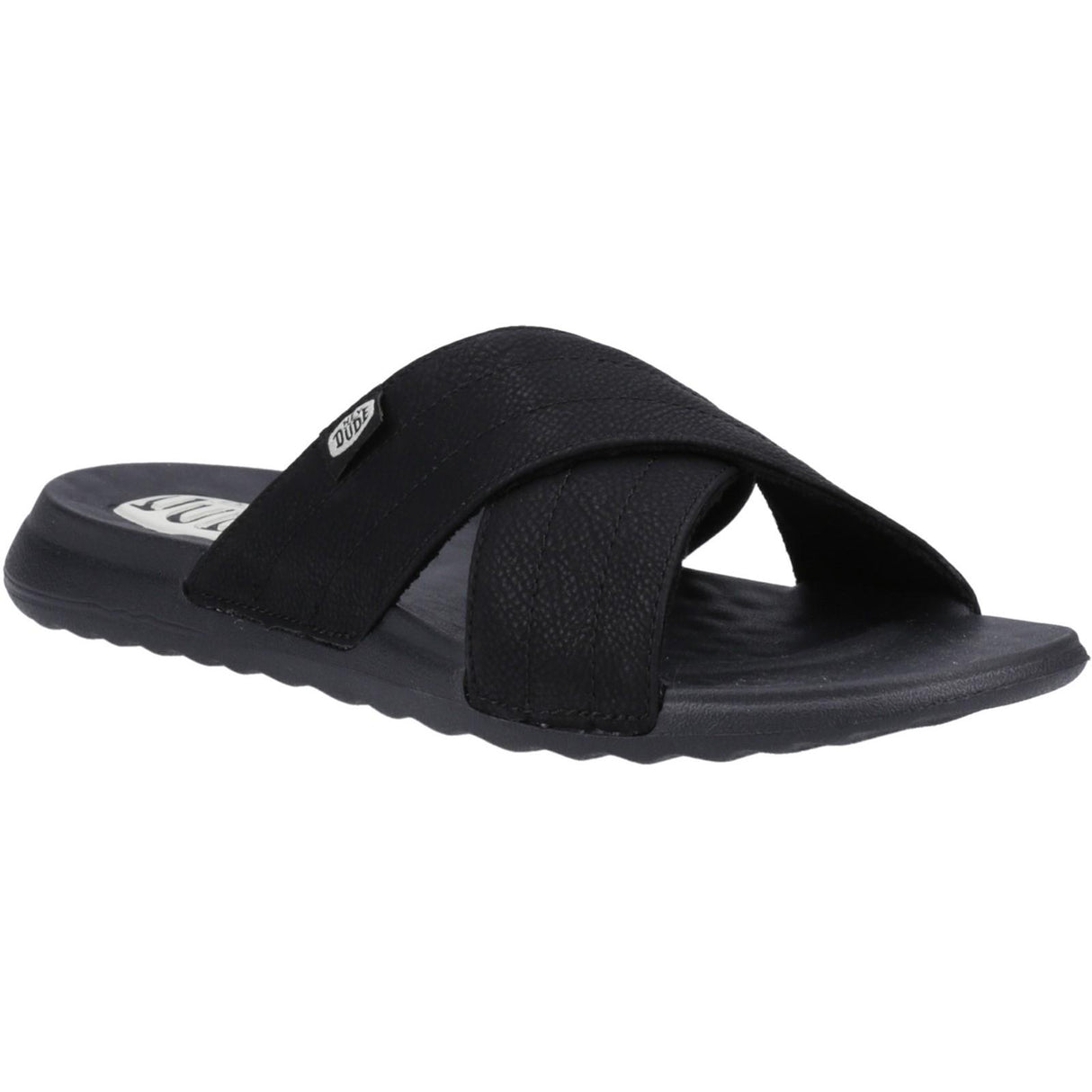 HEYDUDE Womens Christi Slide Distressed Sandal Black