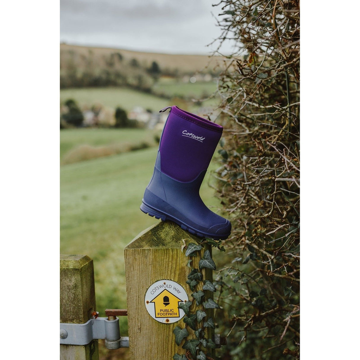 Cotswold Junior Kids Hilly Neoprene Childrens Wellington Boot Purple