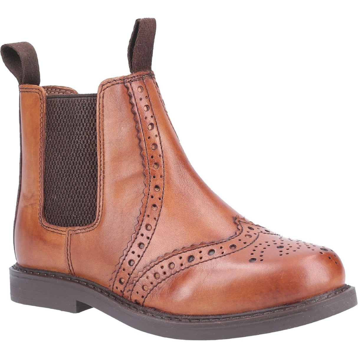 Cotswold Junior Boys Nympsfield Brogue Pull On Chelsea Boots Tan