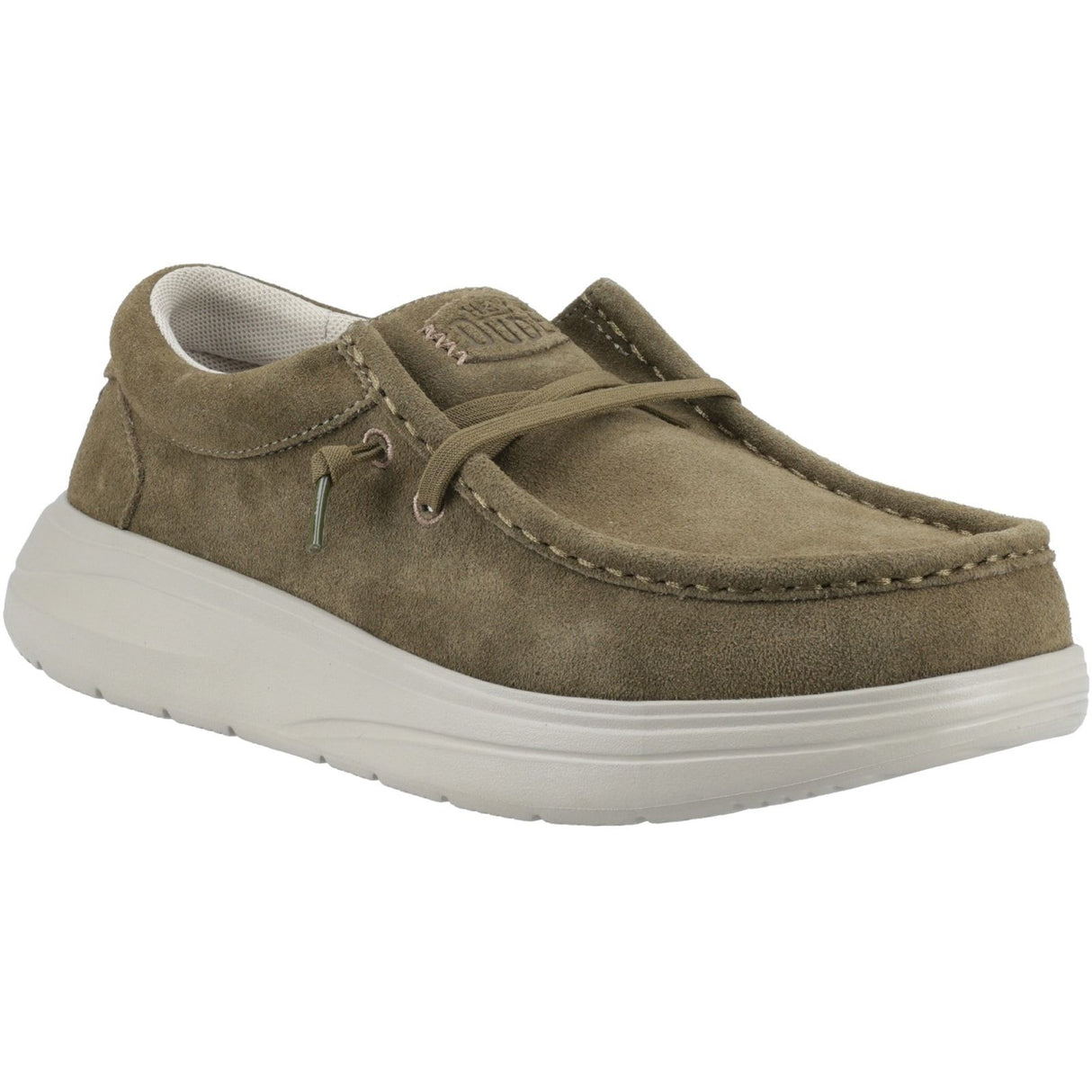 HEYDUDE Mens Wally X Suede Shoes Dark Olive/Stone Grey