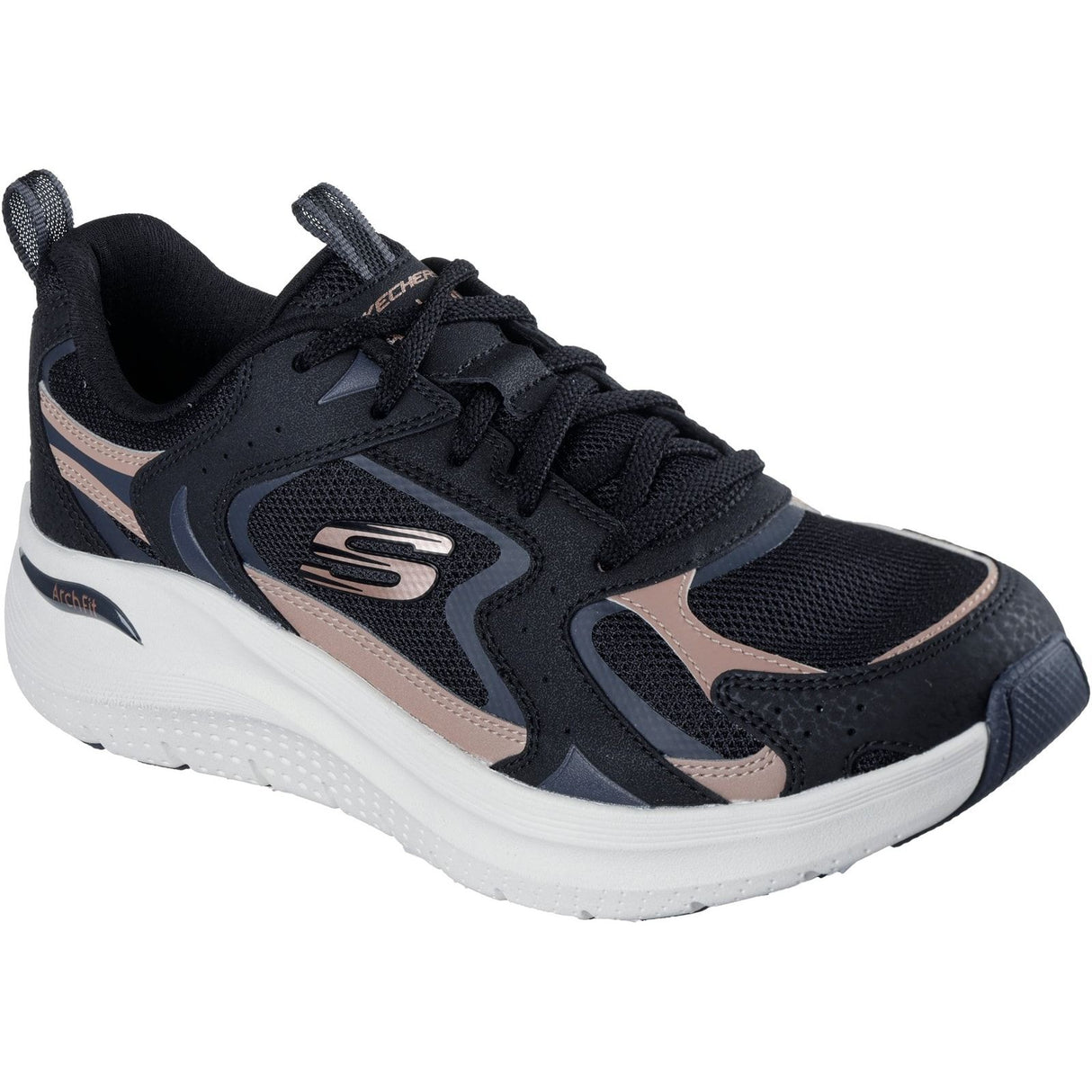 Skechers Womens Arch Fit 2.0 Vintage Luxe Trainer Black/Rose Gold