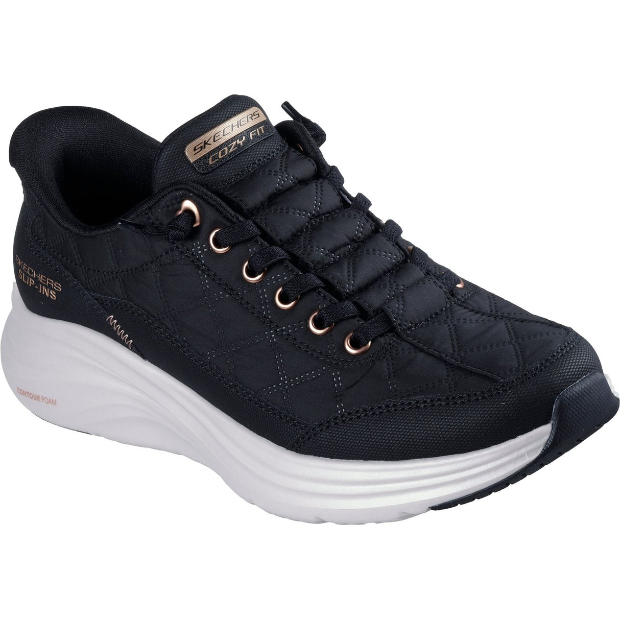 Skechers Womens Contour Foam Golden Hour Trainers Black/Rose Gold