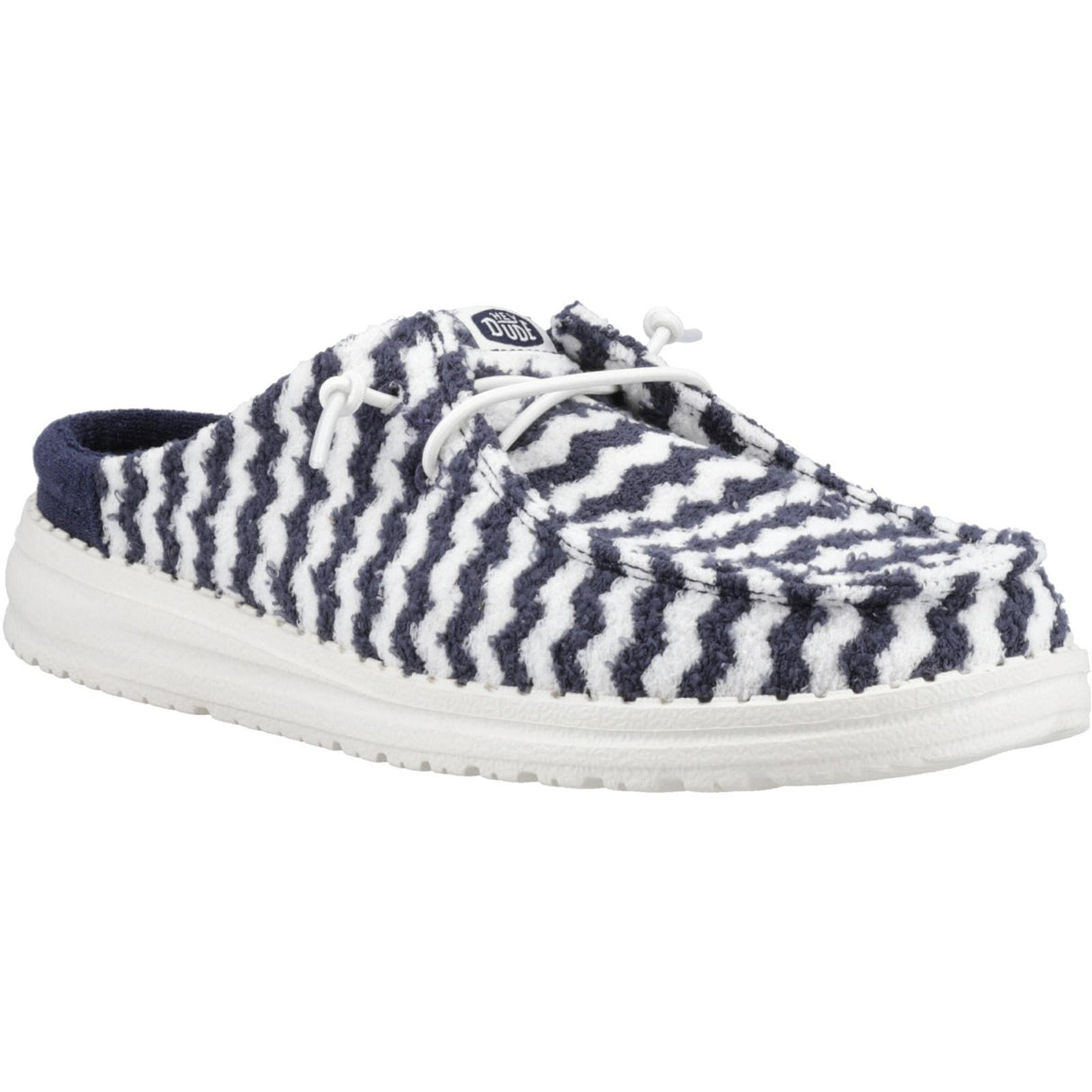 HEYDUDE Womens Wendy Slip Terry Stripe Mule Navy Blazer/Egret