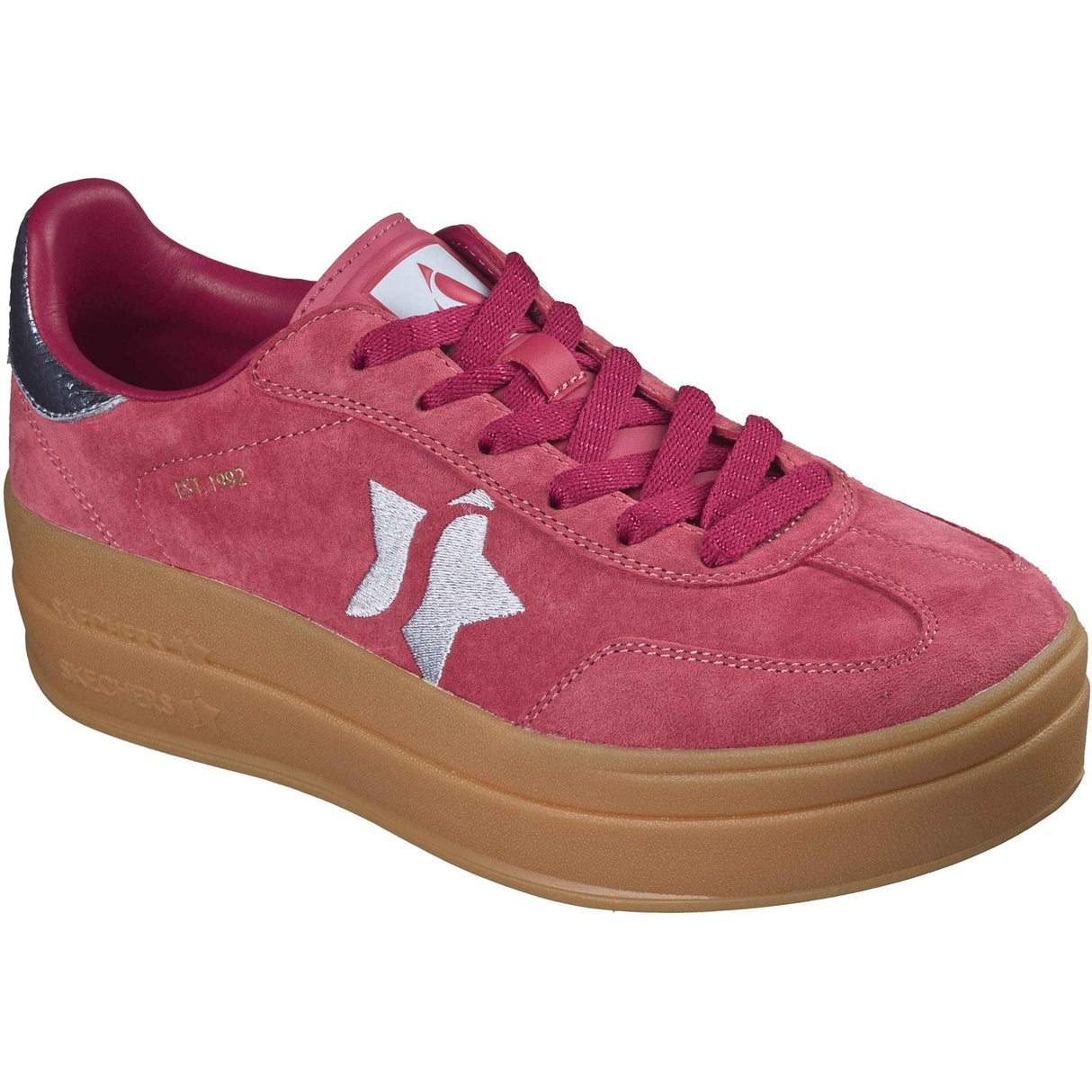 Skechers Womens Academy Hi Elevated Essence Trainers Red/Blue