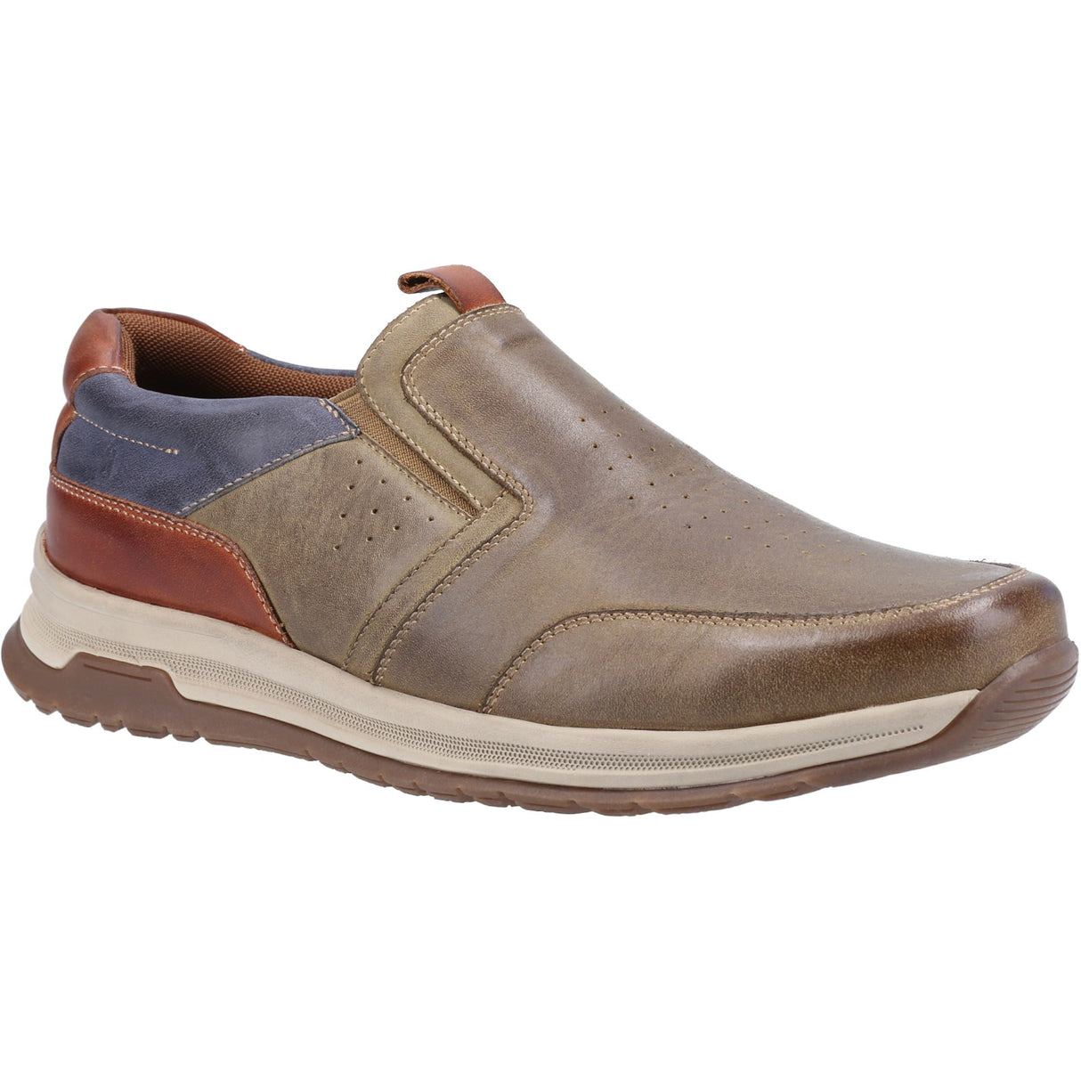 Hush Puppies Mens Cole Shoe Khaki/Navy/Tan Leather Mix