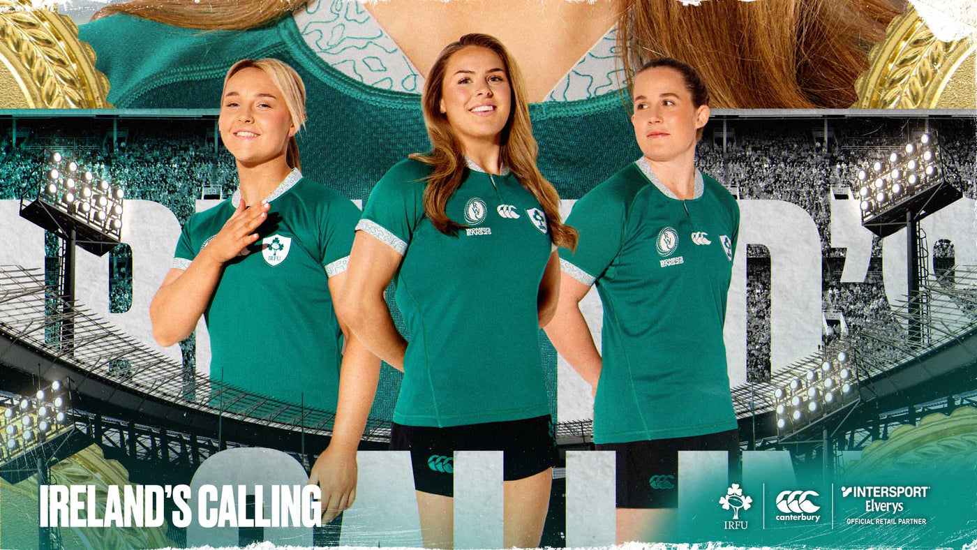 An Image of the Womens Ireland Rugby Team wearing the new 2025 Rugby World Cup Kit