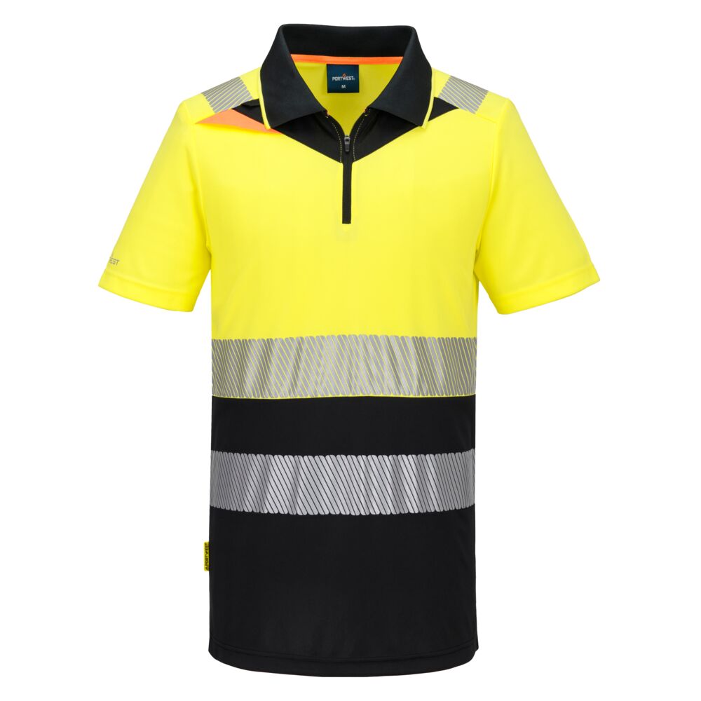 Portwest DX4 Hi-Vis Zip Class 1 Polo Shirt S/S Yellow/Black