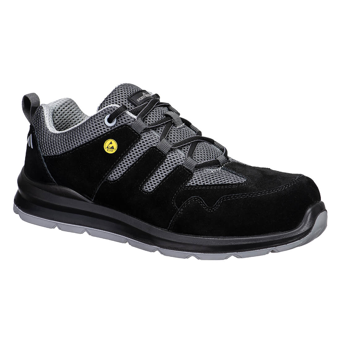 Portwest Composite Cow Suede Leather Trainer S1 ESD SR FO Black/Grey