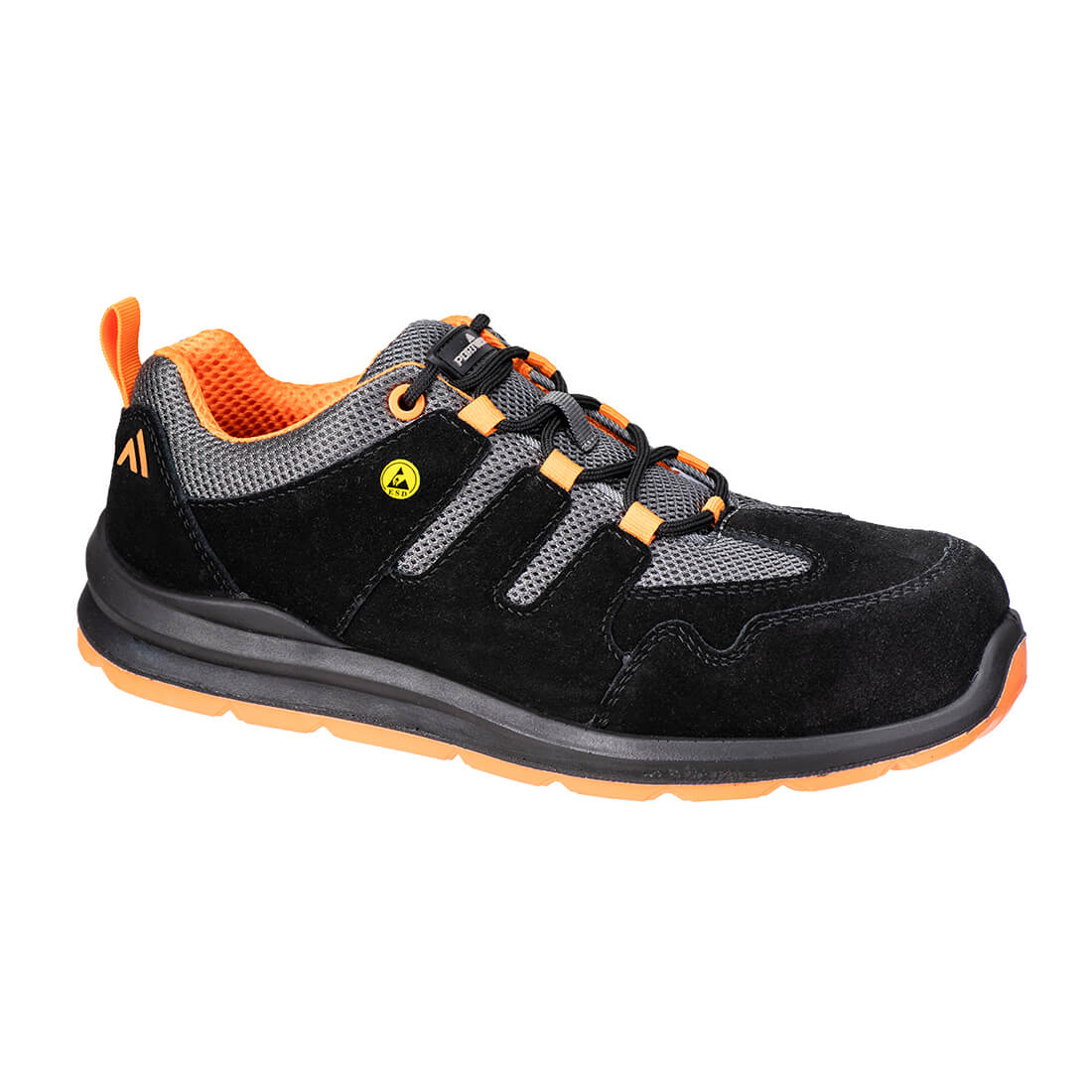 Portwest Composite Cow Suede Leather Trainer S1 ESD SR FO Black/Orange