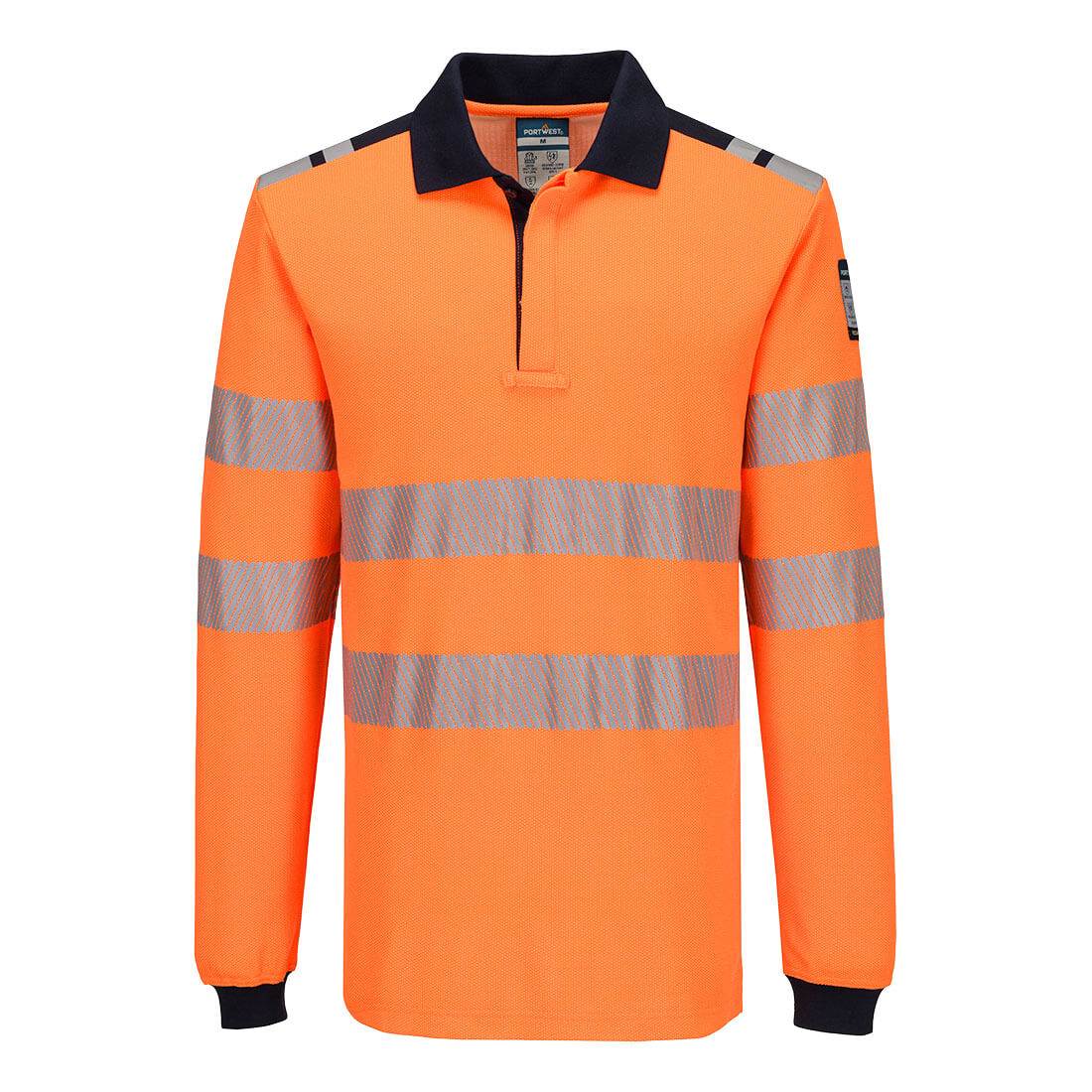 Portwest PW3 Modaflame Knit HVO FR Long Sleeve Polo Shirt Orange/Navy