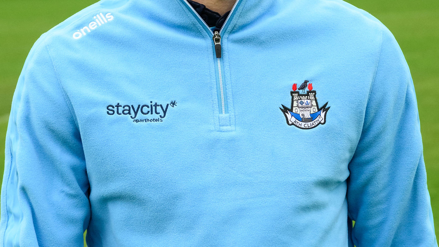 An image of the O'Neills Hydra fleece showcasing the Dublin version of the collection.
