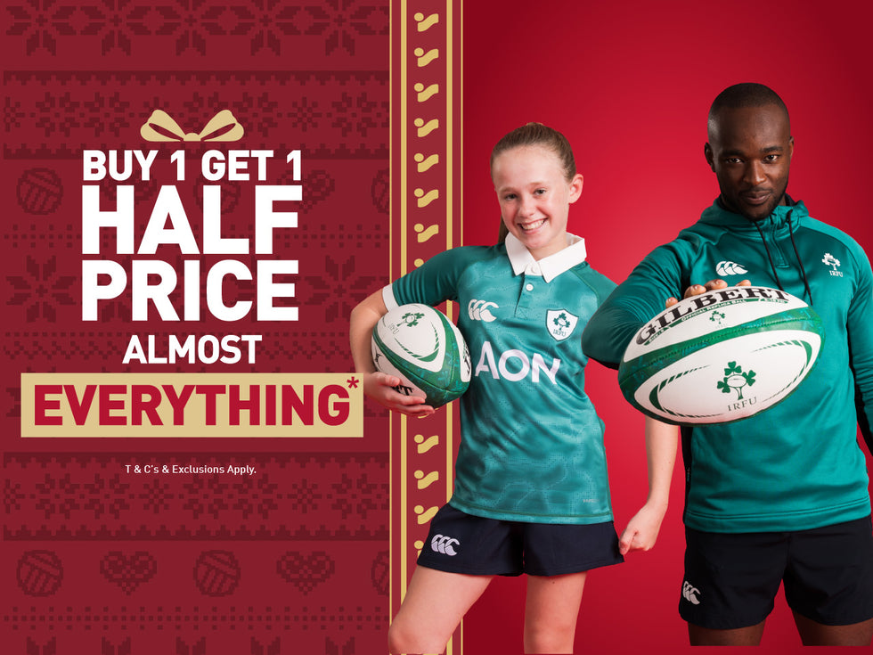 An image of the Intersport Elverys Christmas Black Friday sale offer, calling out Buy 1 Get 1 Half Price on almost everything. Features people showcasing products as part of the promotion.