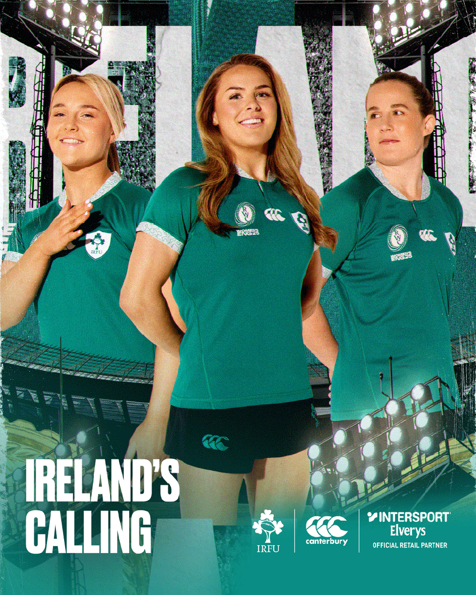 An Image of the Womens Ireland Rugby Team wearing the new 2025 Rugby World Cup Kit