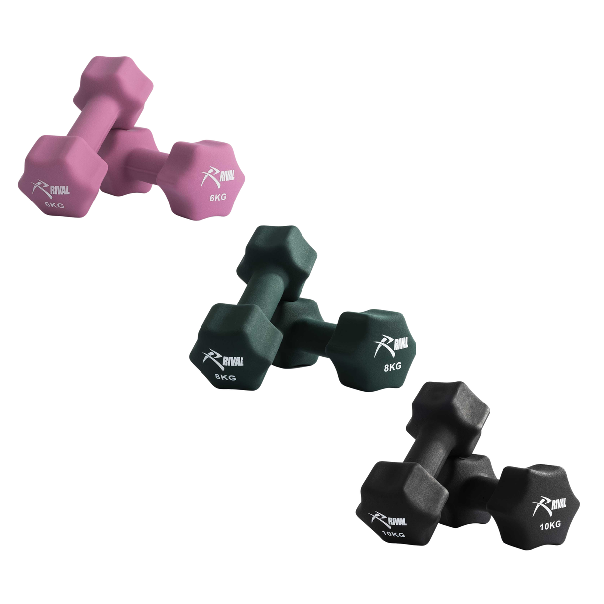 Rival Neoprene Dumbbells Studio Pack - 6kg, 8kg, 10kg