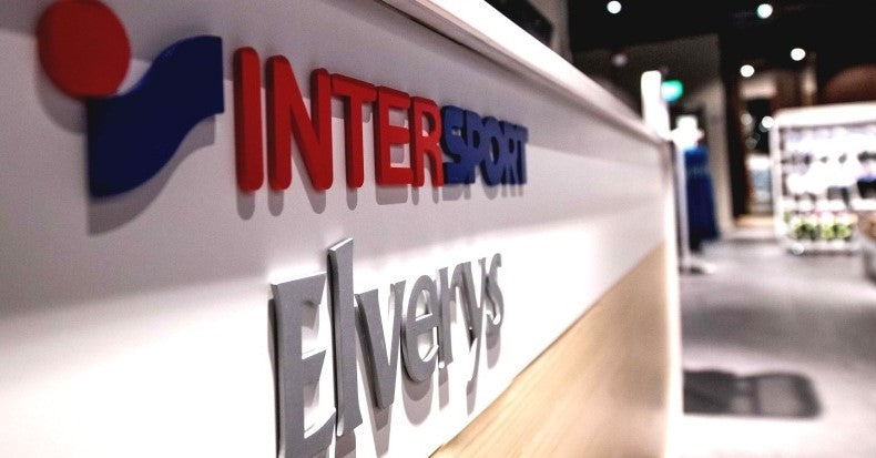 An Intersport Elverys sign in a store