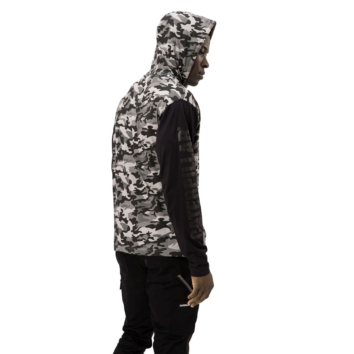 Caterpillar Mens Hooded Long Sleeve Tee Stone Camo