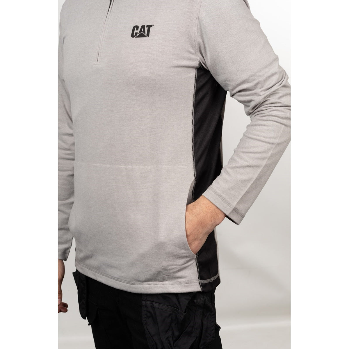 Caterpillar Mens Coolmax Quarter Zip Hoodie Heather Grey