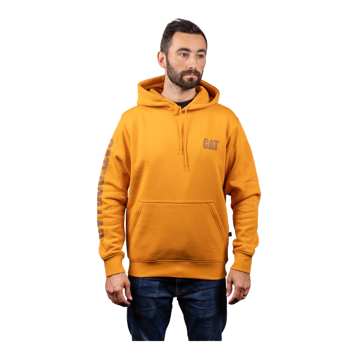 Caterpillar Mens Trademark Banner Hooded Sweatshirt Yellow