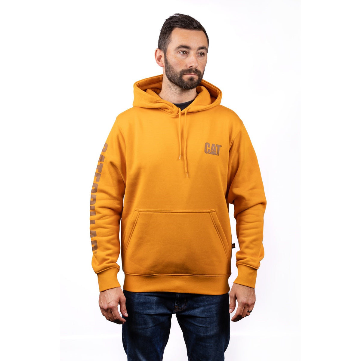 Caterpillar Mens Trademark Banner Hooded Sweatshirt Yellow