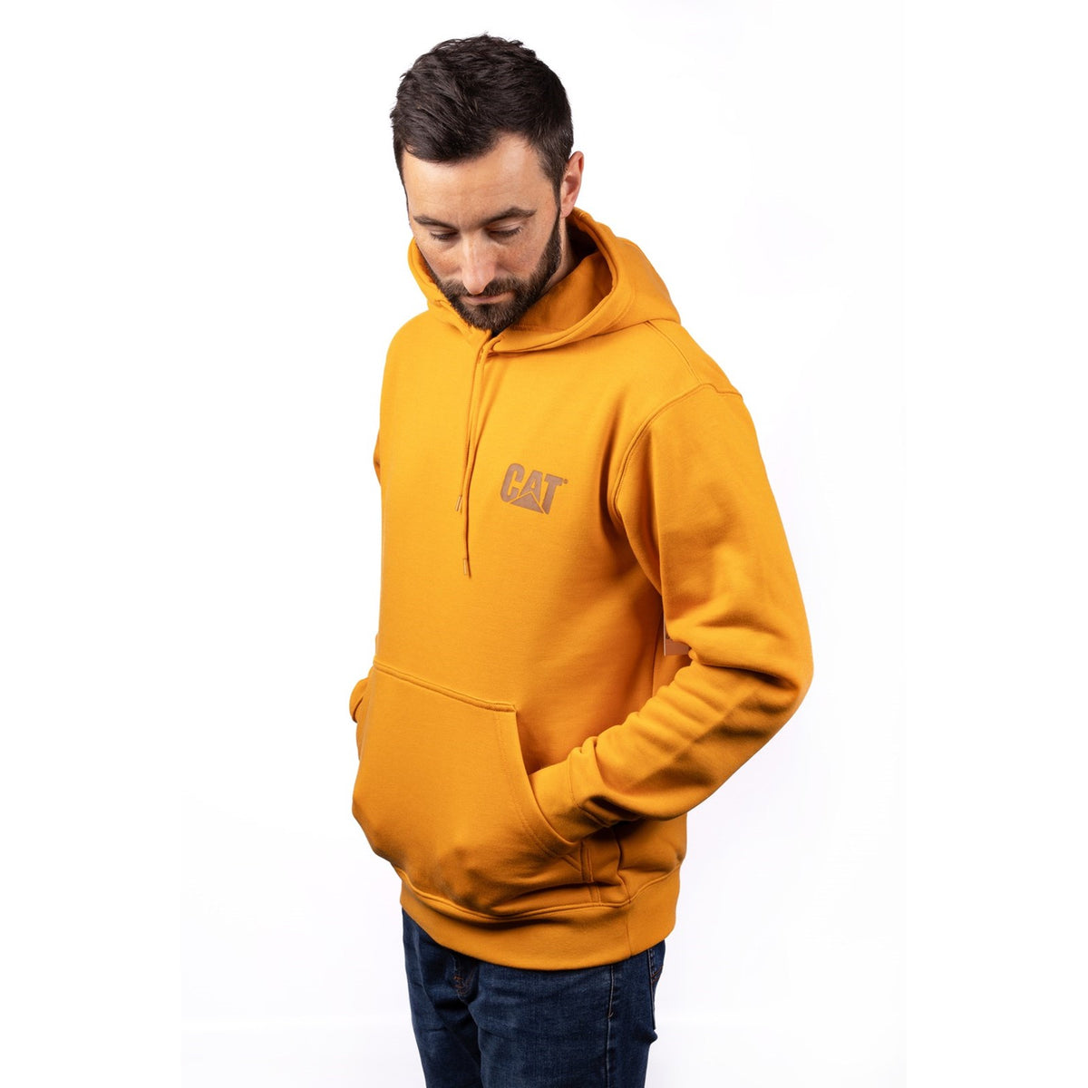 Caterpillar Mens Trademark Banner Hooded Sweatshirt Yellow